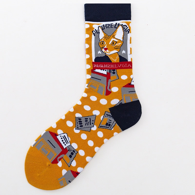 Cat Cute Cartoon Japanese Ladies Medium Tube Cotton Socks