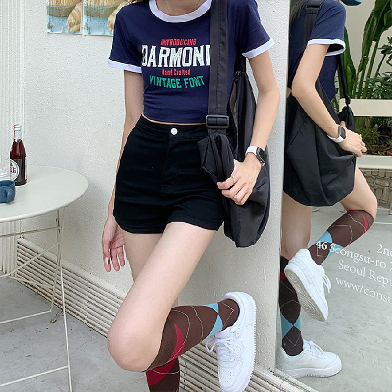 Denim Shorts med Høj Talje til Kvinder Hot Girl Elastiske Højtaljede Slankende Shorts