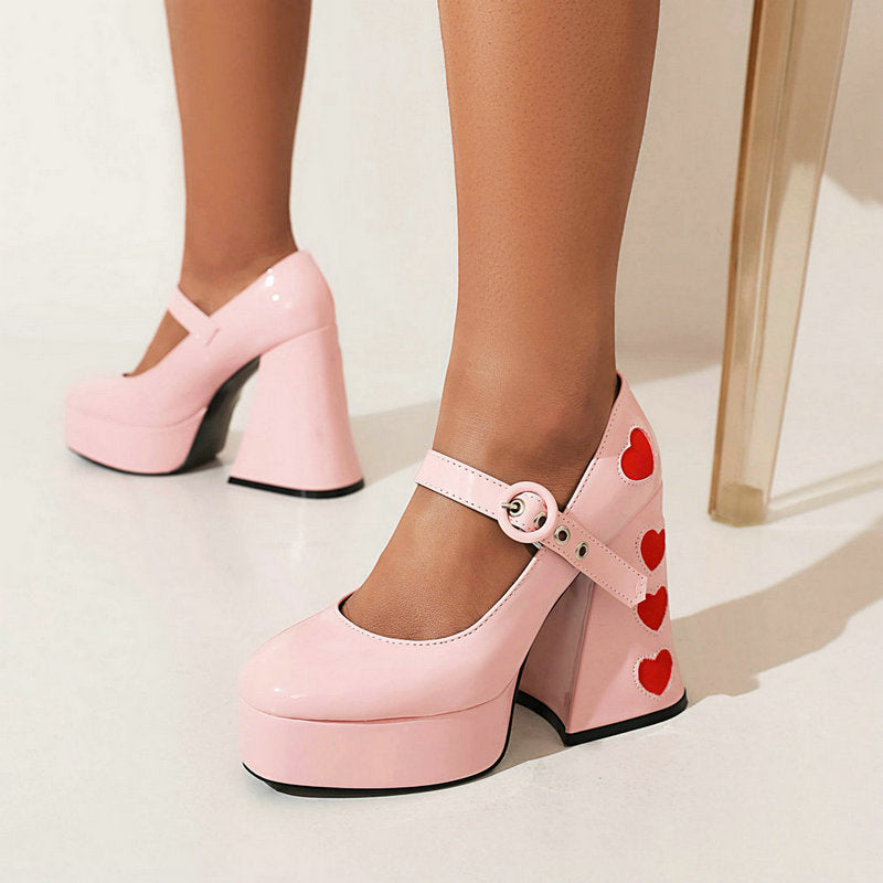 Women's High Heels New Love Stitching Platform Chunky