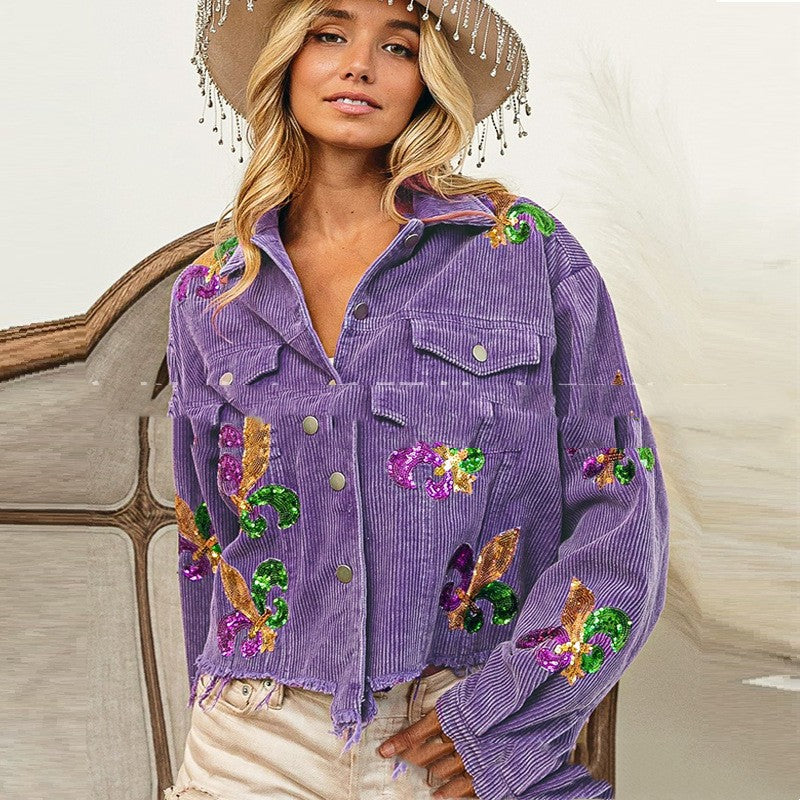 Beaded Jacket In Corduroy European And American Style