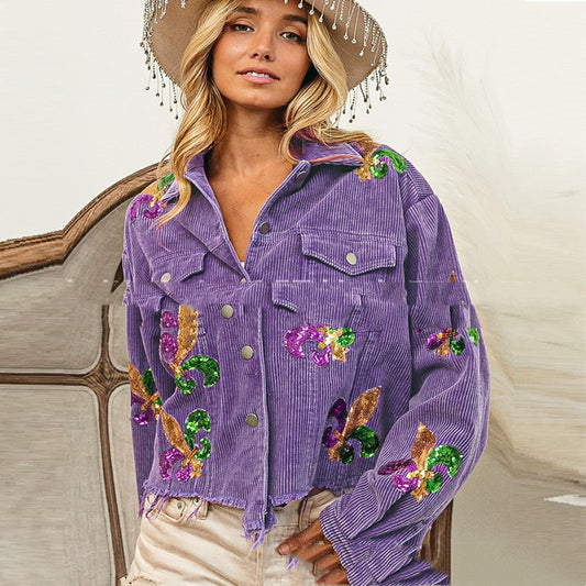 Beaded Jacket In Corduroy European And American Style