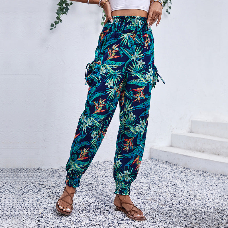 Women's Tropical Printed Ankle-tied Trousers