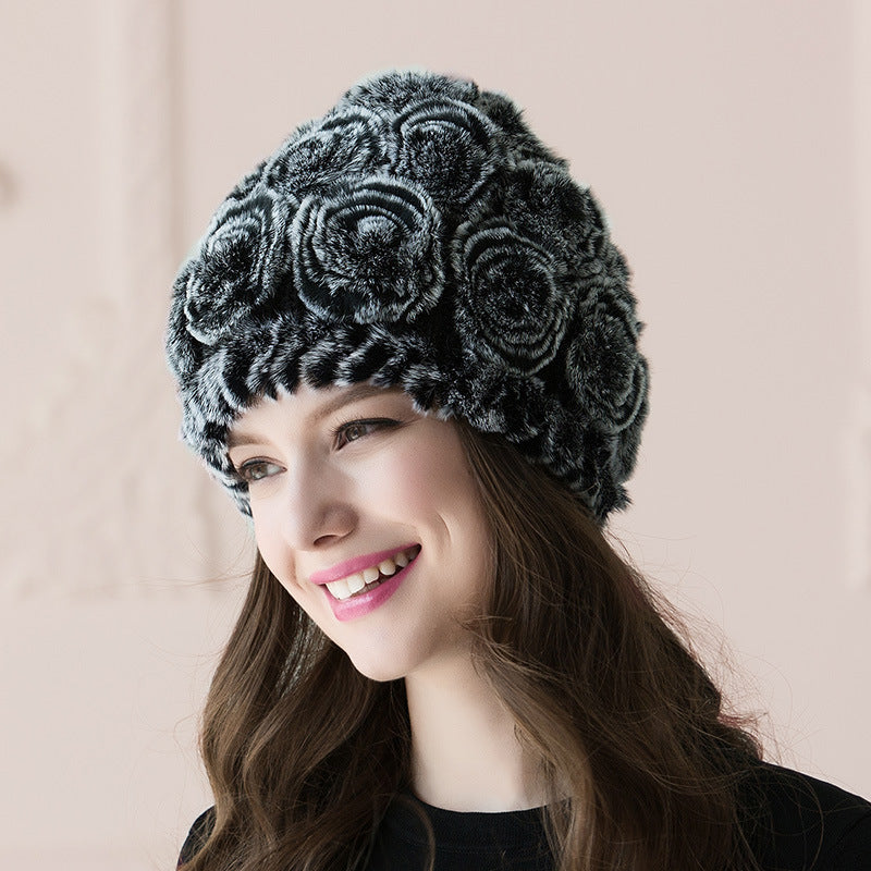 Ptah Hat Female Rex Rabbit Fur Warm Hat