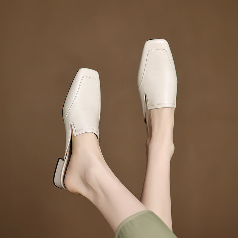 Flat, Outerwear-friendly 3cm-heeled Mule Shoes With A Chic Square Toe