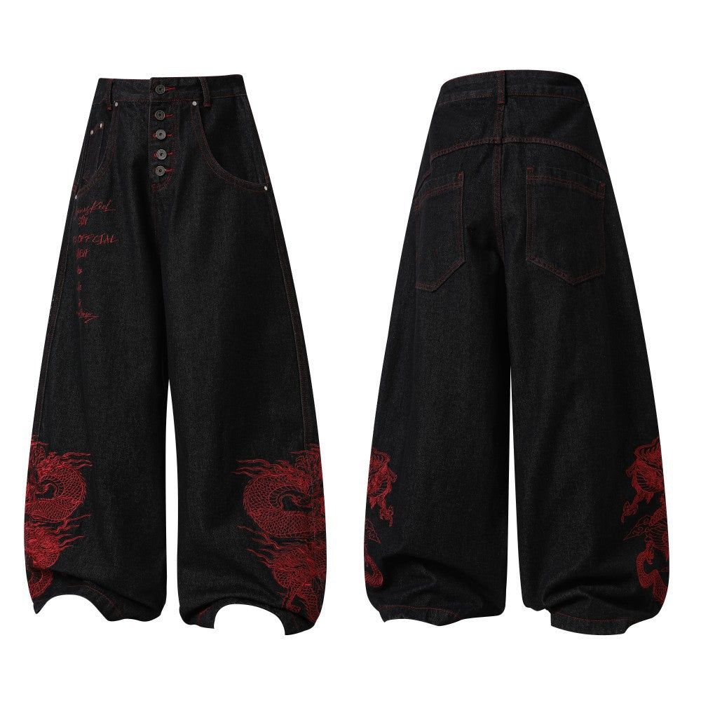 Retro Street-wear Embroidered Hip-hop Unisex Niche Street Dance Baggy Skateboard Jeans