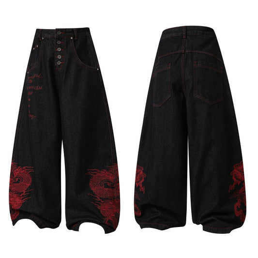 Retro Street-wear Embroidered Hip-hop Unisex Niche Street Dance Baggy Skateboard Jeans