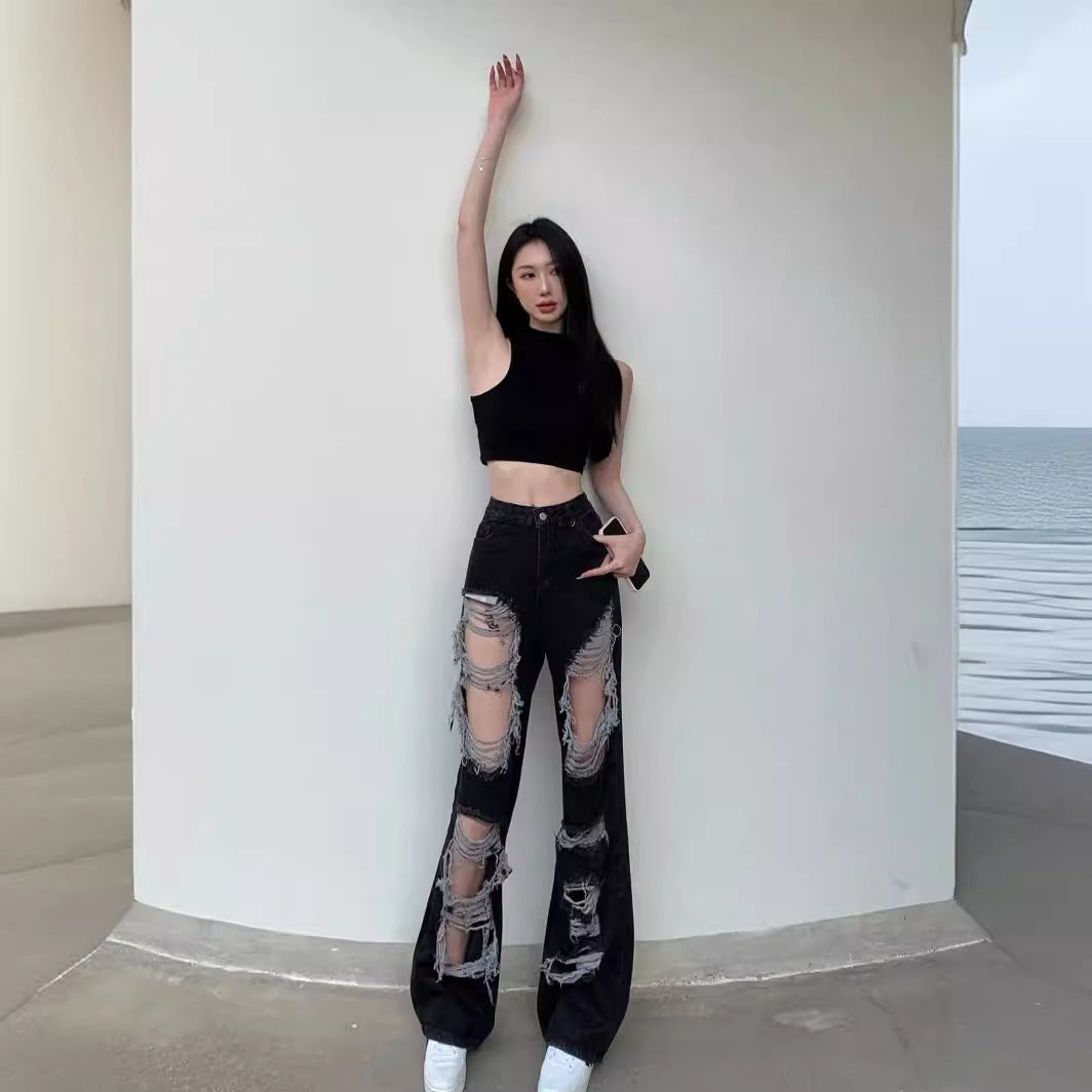 Womens Straight-leg Wide-leg Floor-length Pants That Are Loose-fitting And Slimming