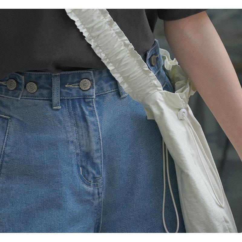 Button Denim Shorts Women Loose Five-point Pants