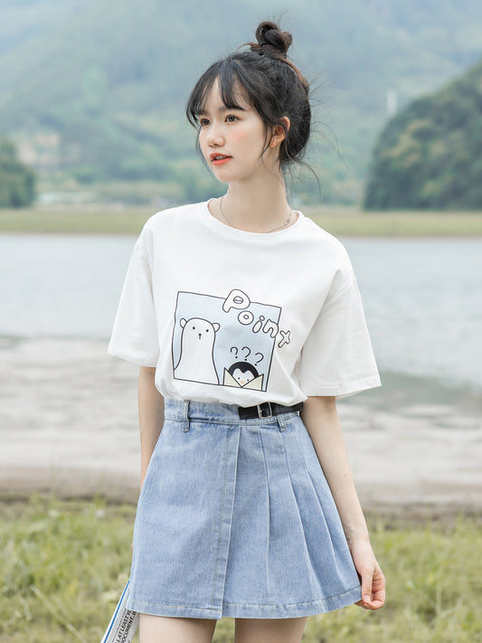 Loose Cotton T-Shirt White Short Sleeve Top