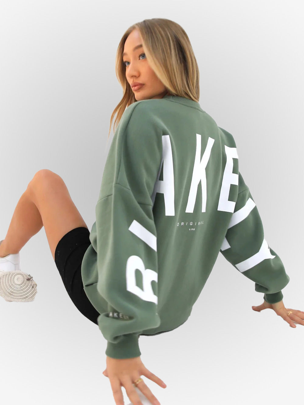 Moderigtig printet tyk langærmet løs sweatshirt
