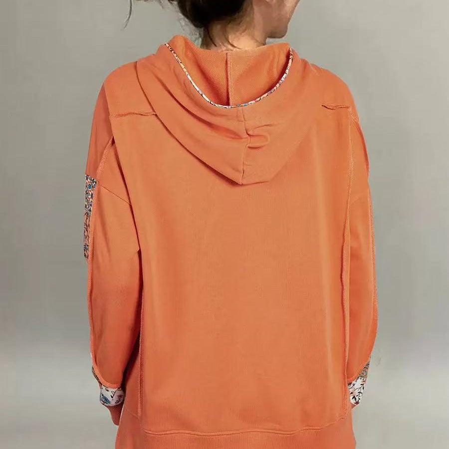 Pullover Hoodie With Drawstrings Top Casual Printed Loose Sweatshirt