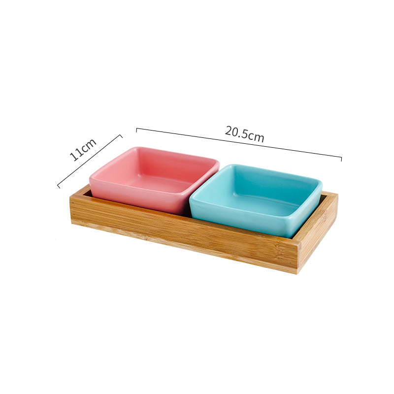 Cat Bowl Snack Plate Ceramic Wood Anti-Tip
