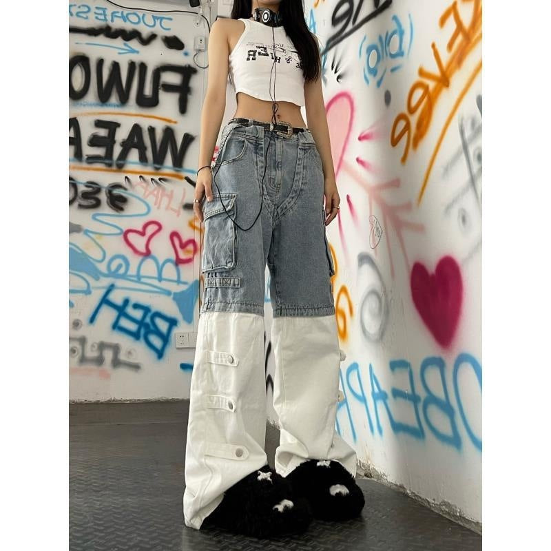 Vintage Damejeans med sammensyet design, lige pasform og løs silhuet
