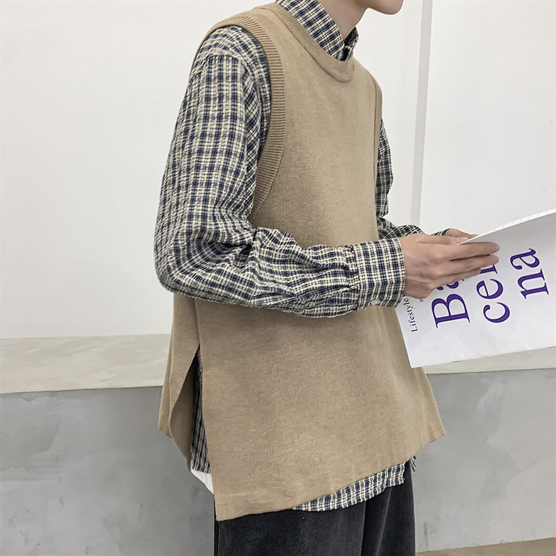 Langærmet sweater til mænd med slids og ærmeløs vest