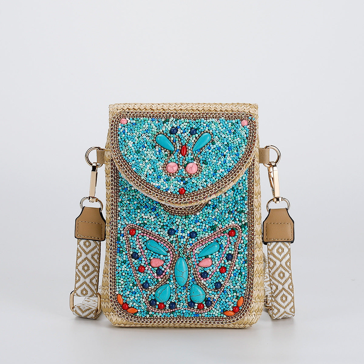 Rice Bead Bag Woven Women's Shoulder