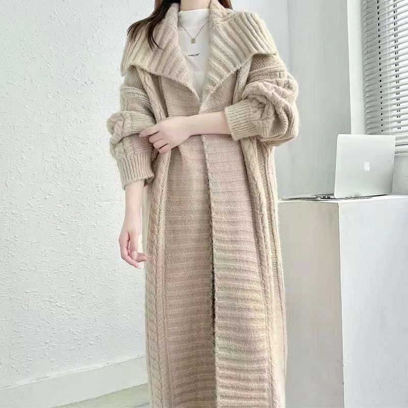 Design Mid-length Large Lapel Idle Style Knitted Cardigan Sweater