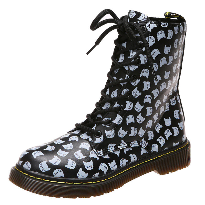 Women's Thick Bottom Square Toe Laces Casual Boots
