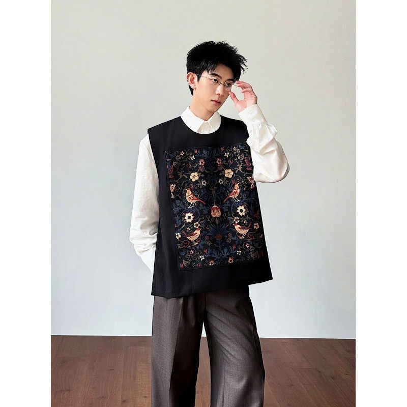 Retro Embroidered Jacquard High-end Spring Vest For Men