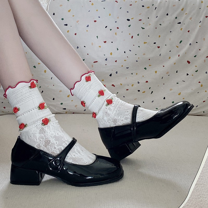 Womens Shallow Simple French-Style Retro Chunky-Heel Pumps