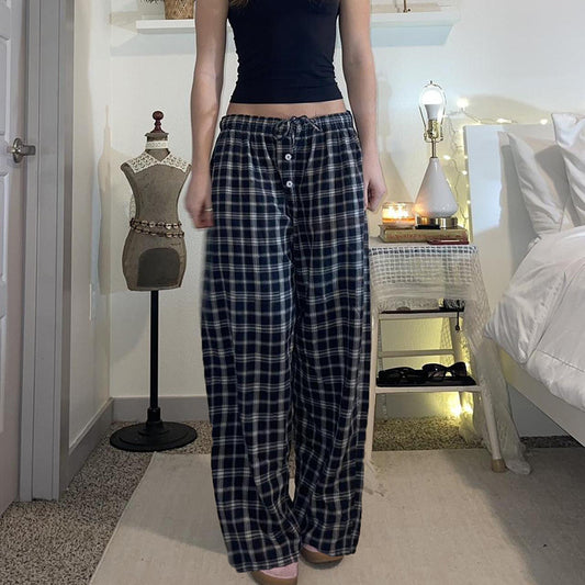 New Lace-up Button Casual Baggy Straight Trousers