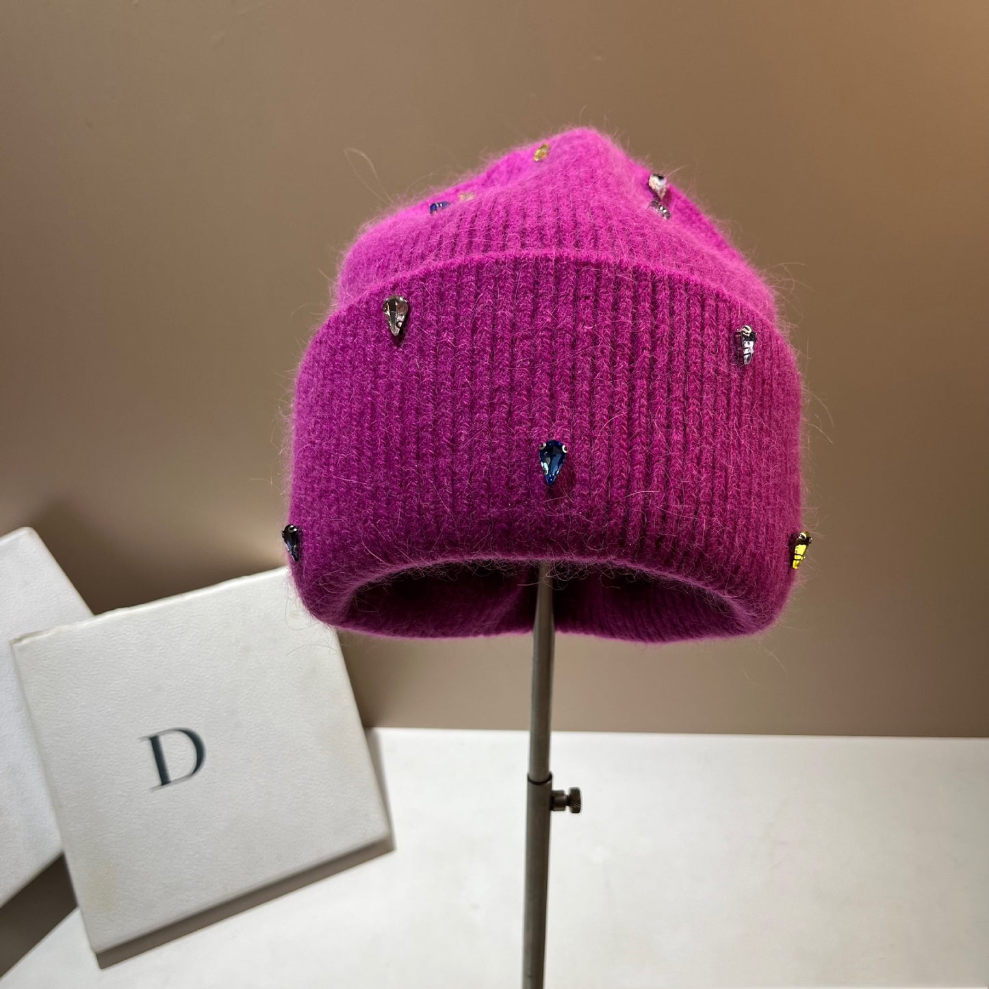Color Diamond Light Luxury Winter Rabbit Hair Knitted Hat Personality Colorful