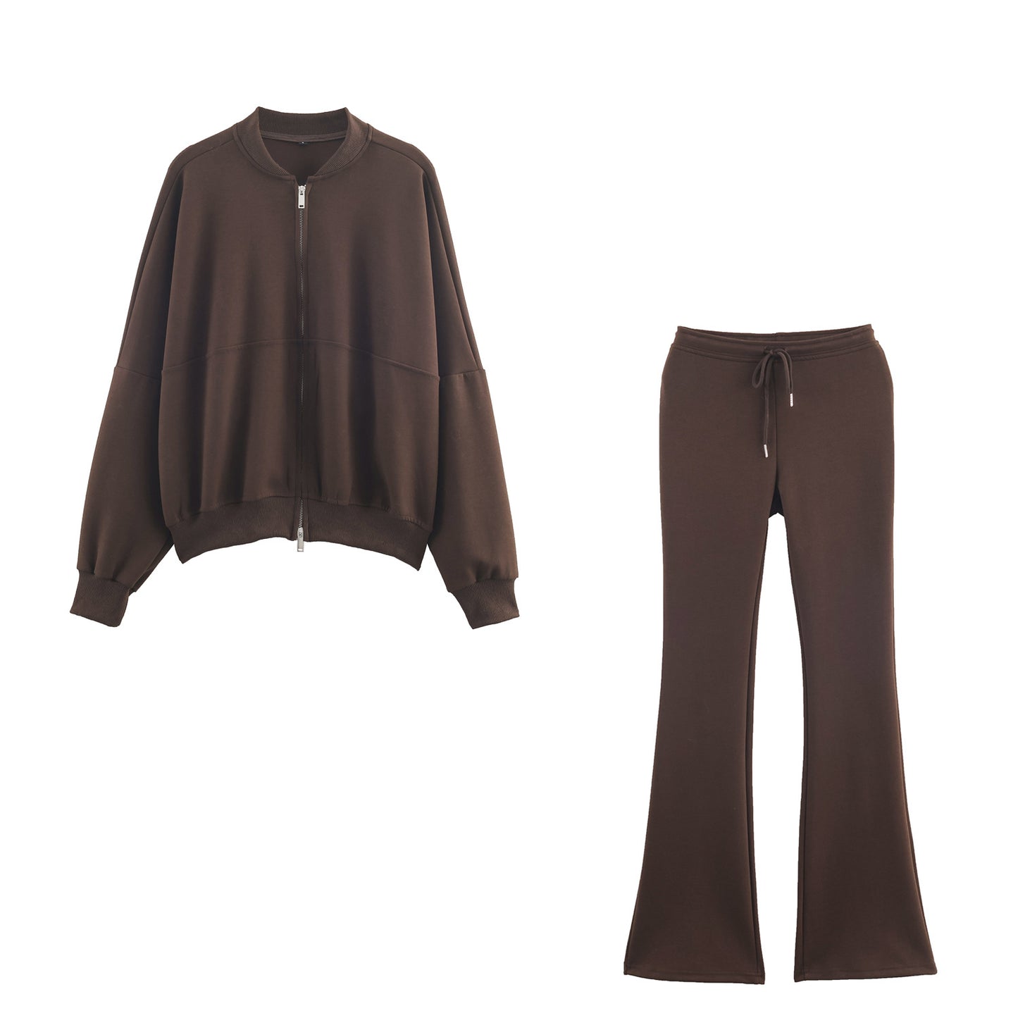 Womens Pilot Jacket Double-Face Fabric Flare Pants Casual Trendy Set