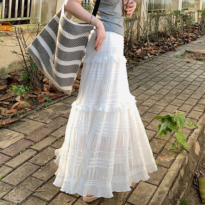 White Ruffled Tiered Dress French Classic Style A- Line Skirt