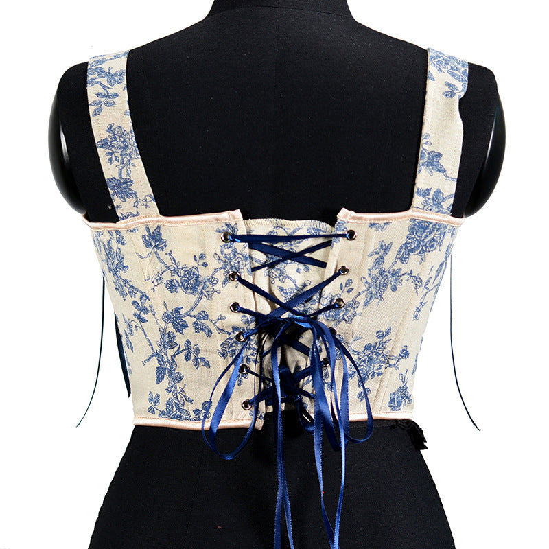 Fransk Orchid Print Stroptop Korset Crop Top