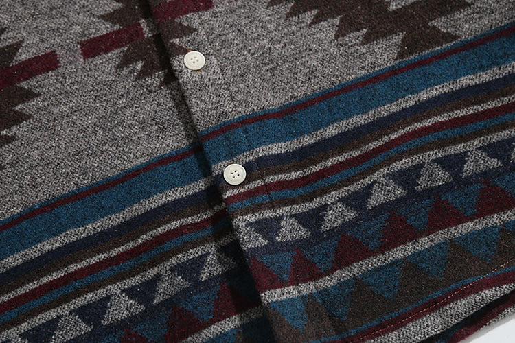 Retro Woolen Ethnic Long-sleeved Shirt Loose Coat