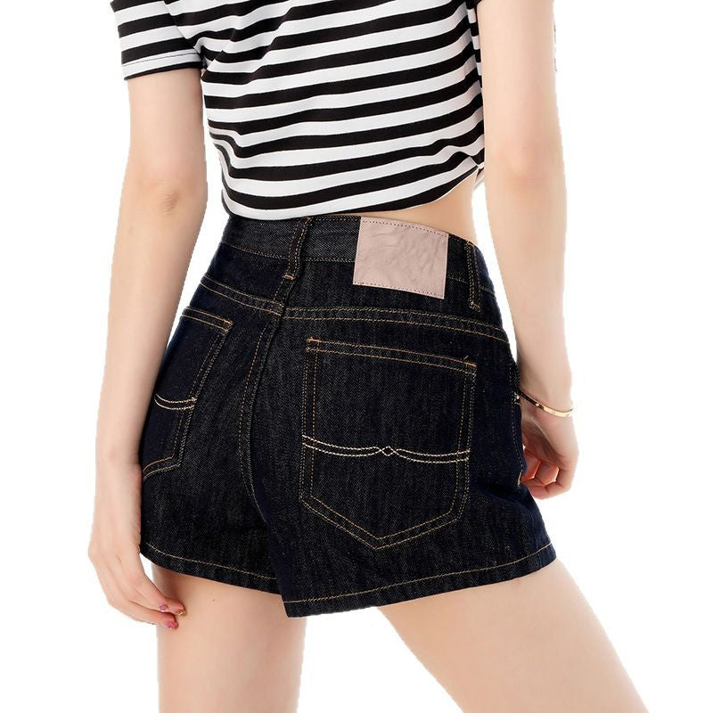 Denim Blue Low-rise Figure-flattering A-line Outerwear Skinny Denim Shorts