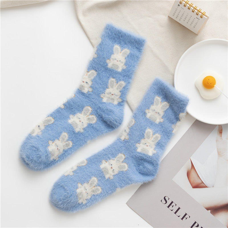 Mink Fleece Socks Coral Fleece Female Cartoon Animal