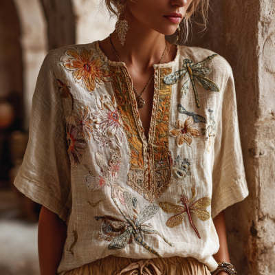3D-printed Chic Short-sleeve Top For Fall Womens Style