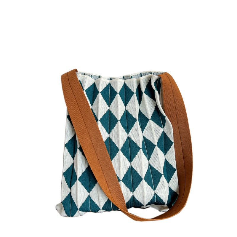 FallWinter Special-interest Design Two-tone Plaid Foldable Shoulder Bag For Women