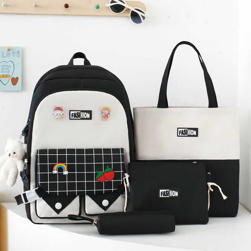 Large Capacity Versatile Fashion Plaid Five-piece Backpack