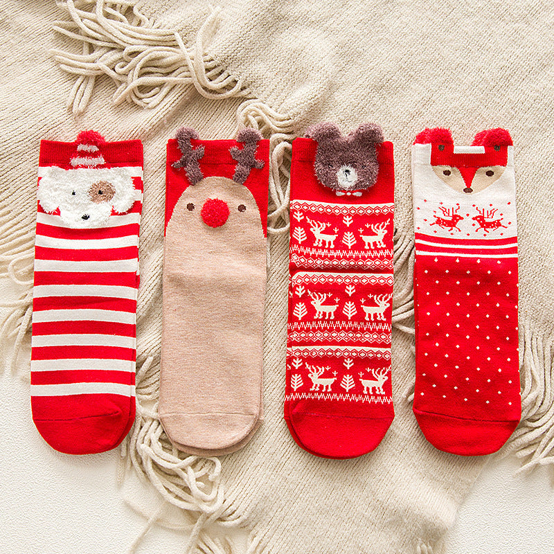 Autumn And Winter Cotton Christmas Colorful Red Socks