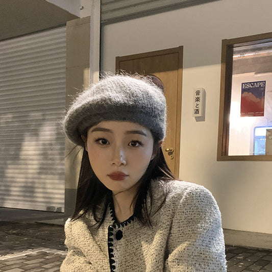 Soft Glutinous Mohair Knitted Plush Knitted Hat