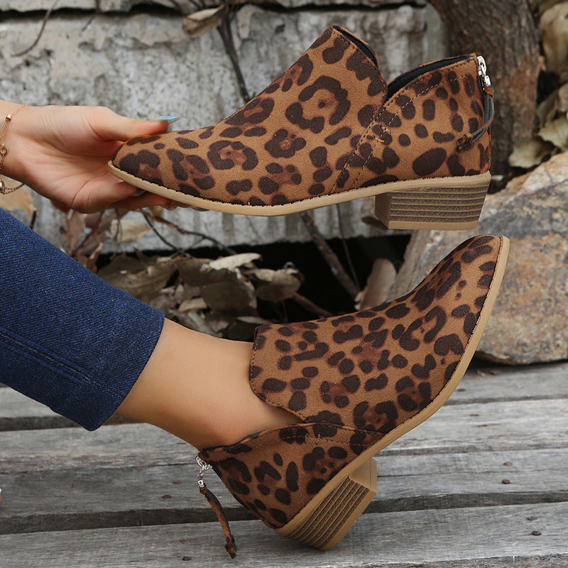 Women's Chunky Heel Zipper Back Women's Ankle Boots