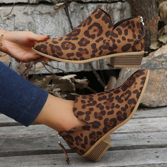 Women's Chunky Heel Zipper Back Women's Ankle Boots