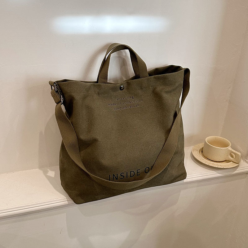 Store Lærredstasker Kvinder Casual Fashion Totes Alfabet Print Skuldertaske Med Justerbar Rem Retro Håndtaske Til Shopping