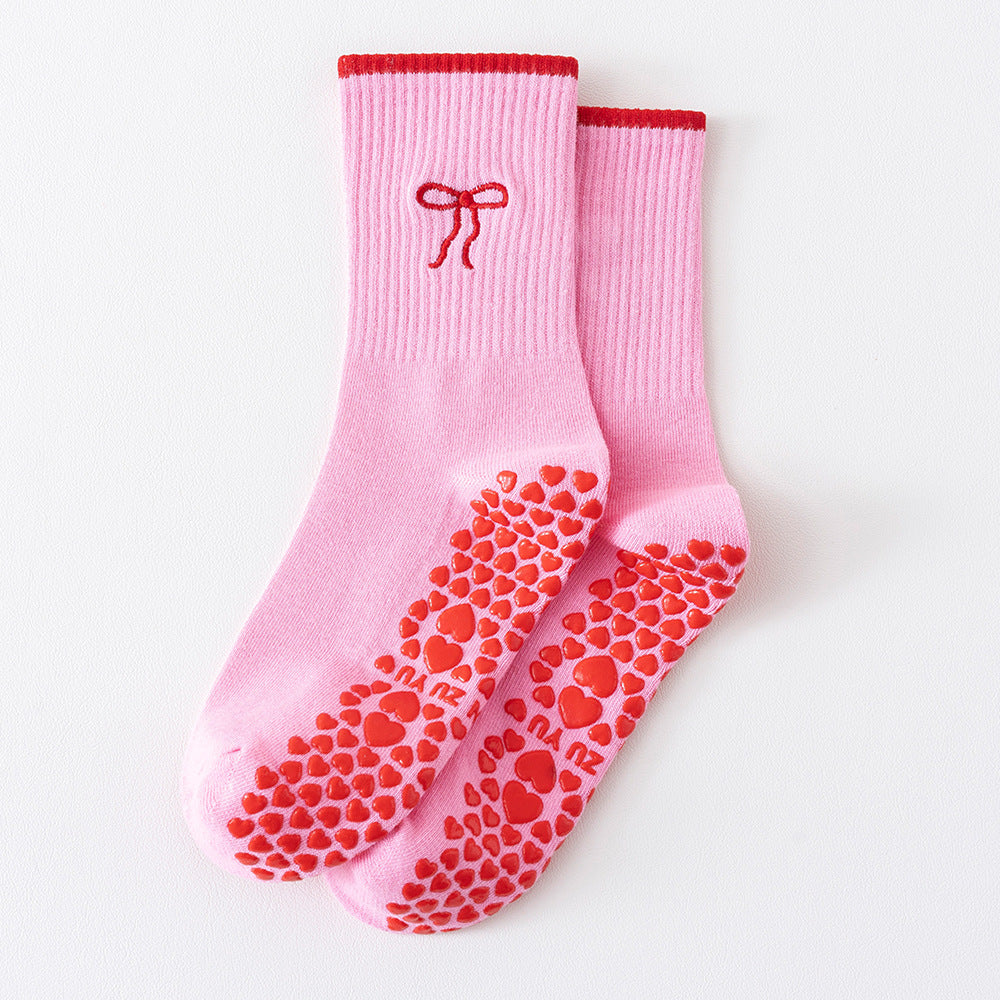 Womens Mid-calf Cotton Yoga Socks With Breathable Embroidery