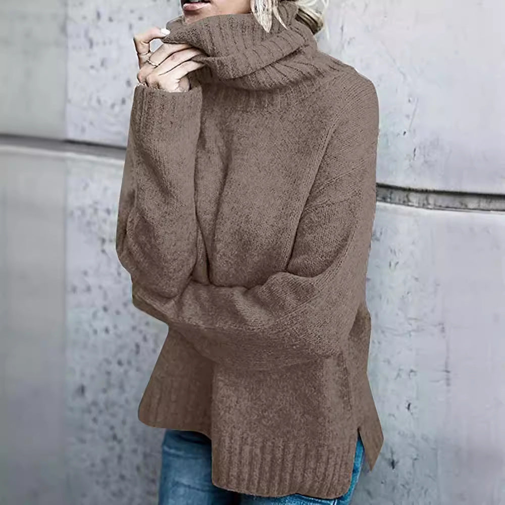 Women's Fashion Core-spun Yarn Turtleneck Long-sleeved Pullover Knitted Sweater