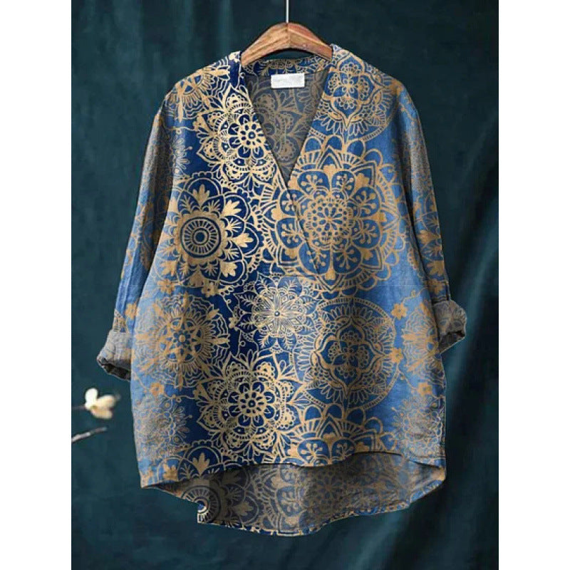 Autumn Collarless Long-sleeved Women's Shirt Long Sweater Casual Shirt