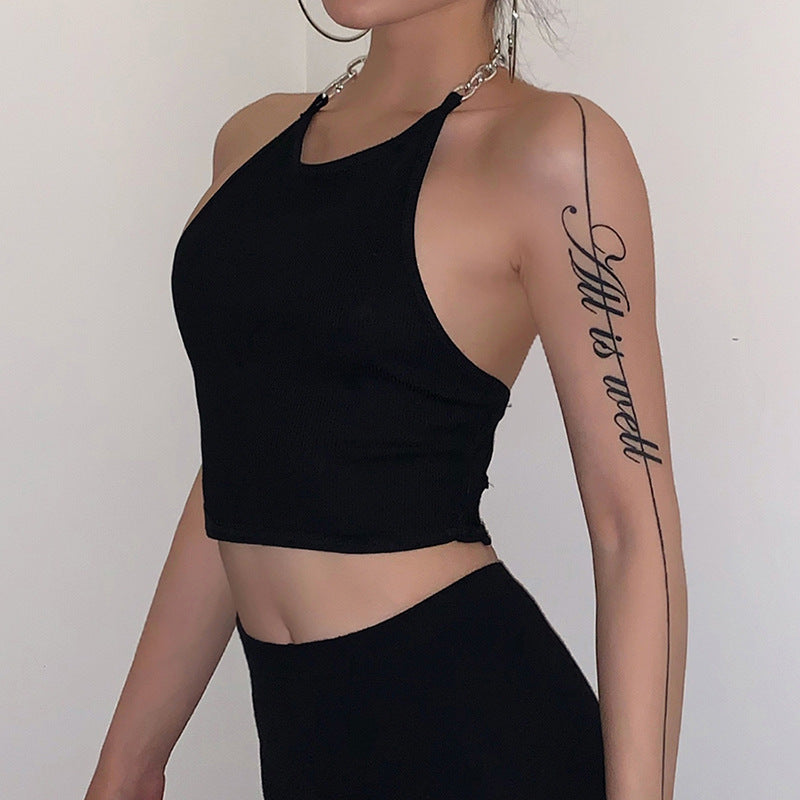 Nyankommen tanktop til kvinder med jernkæde, slim pasform, åben ryg og halterneck