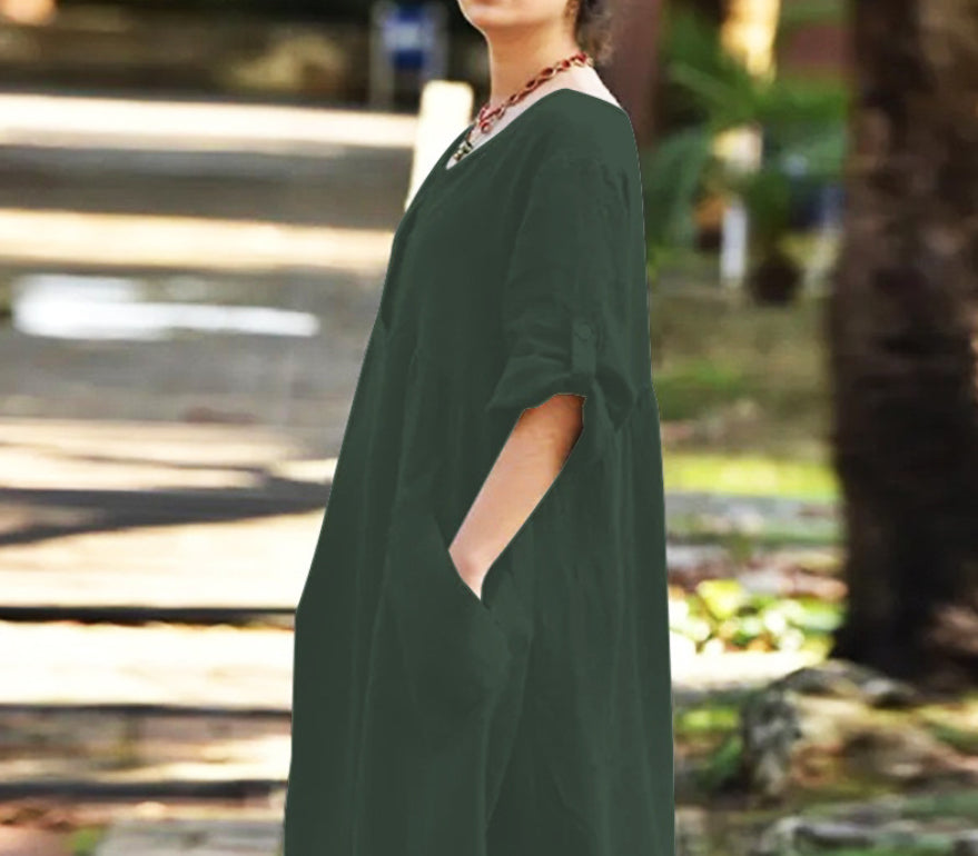 Casual Loose Cotton And Linen Dress For Women