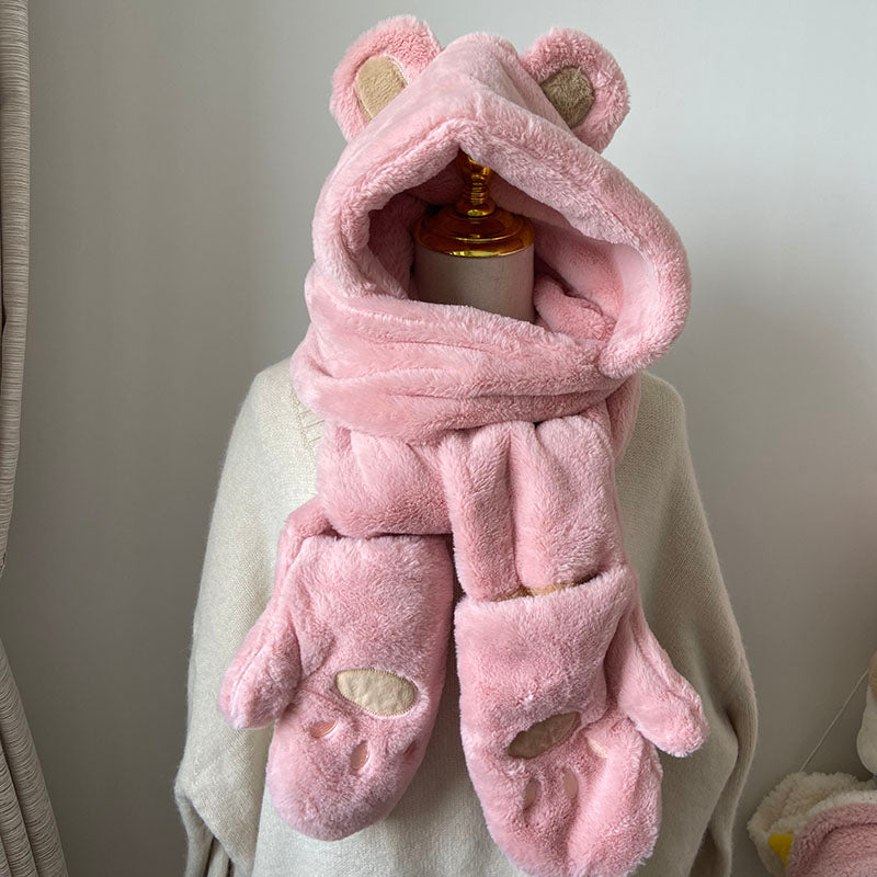 Hat And Scarf All-in-one Set Warm Three-piece Set