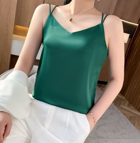 Silk Satin Camisole Women's Suit Inner Bottoming Shirt Beautiful Back Sleeveless Back Slit
