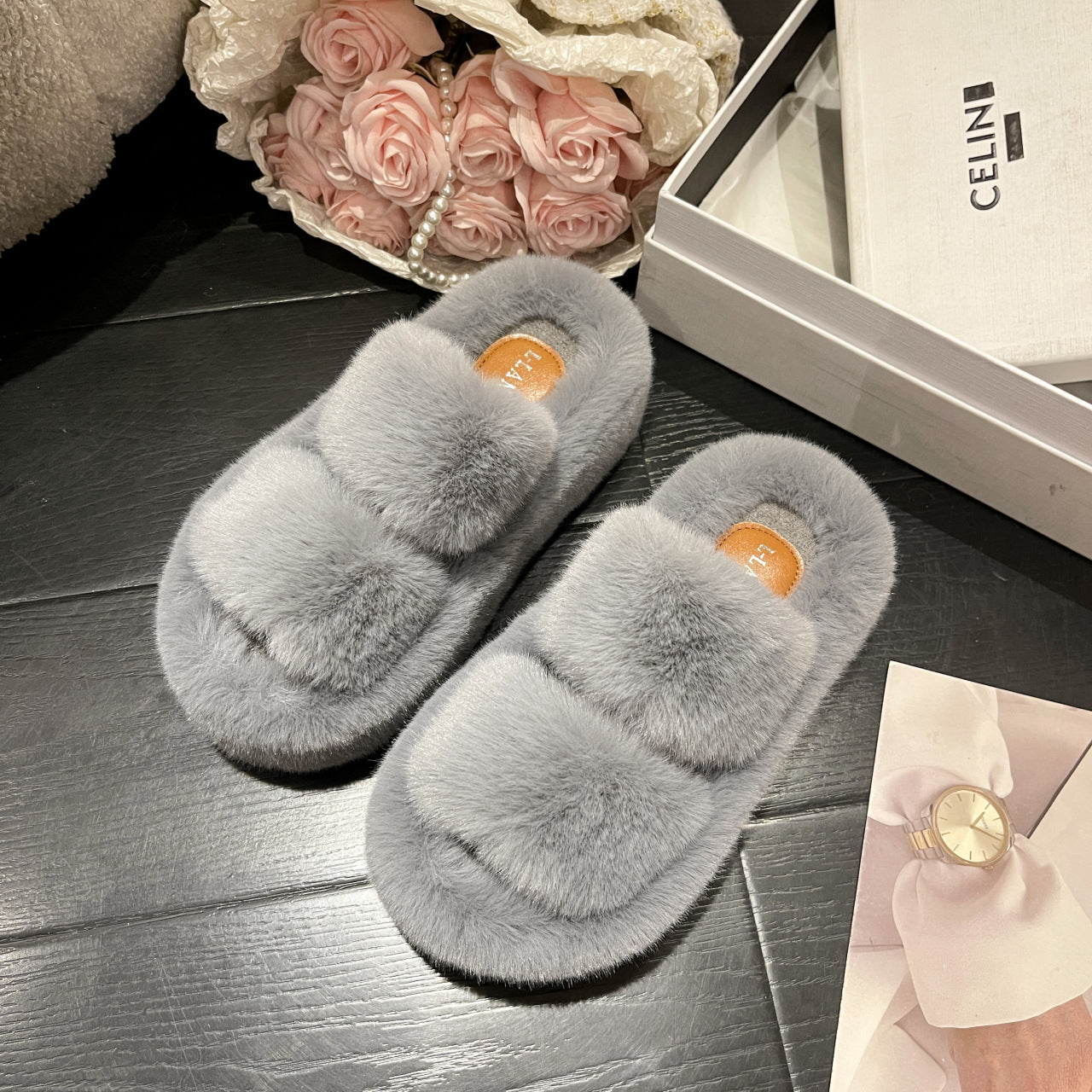 Plus Size Slippers Women's Thick Bottom 7cm Brushed Lining Home
