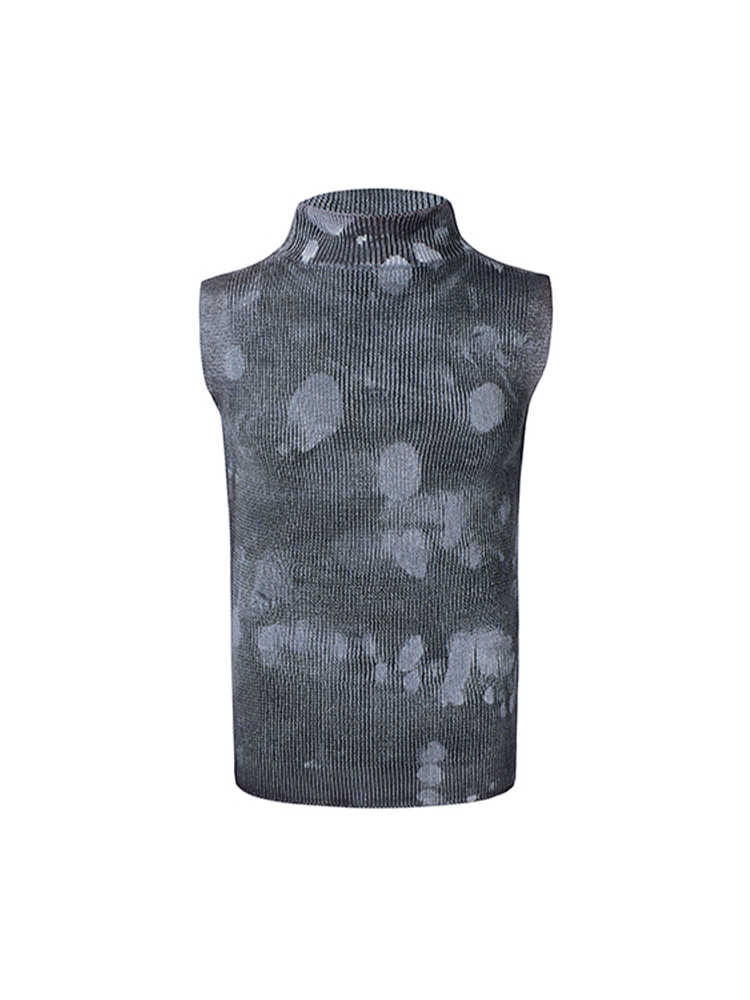 Silver Pastebrushing Wool Vest Men's Stretch Turtleneck Sleeveless T-shirt