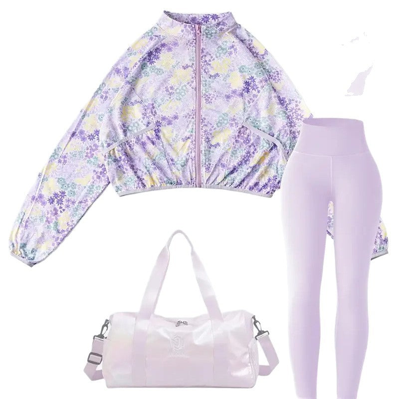 Breathable Quick-drying Long-sleeve Zip-up Jacket Sports Vest And Workout Pants Set