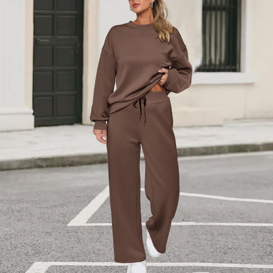 Long-sleeve Top And Casual Wide-leg Pocket Pants Sweatshirt Set